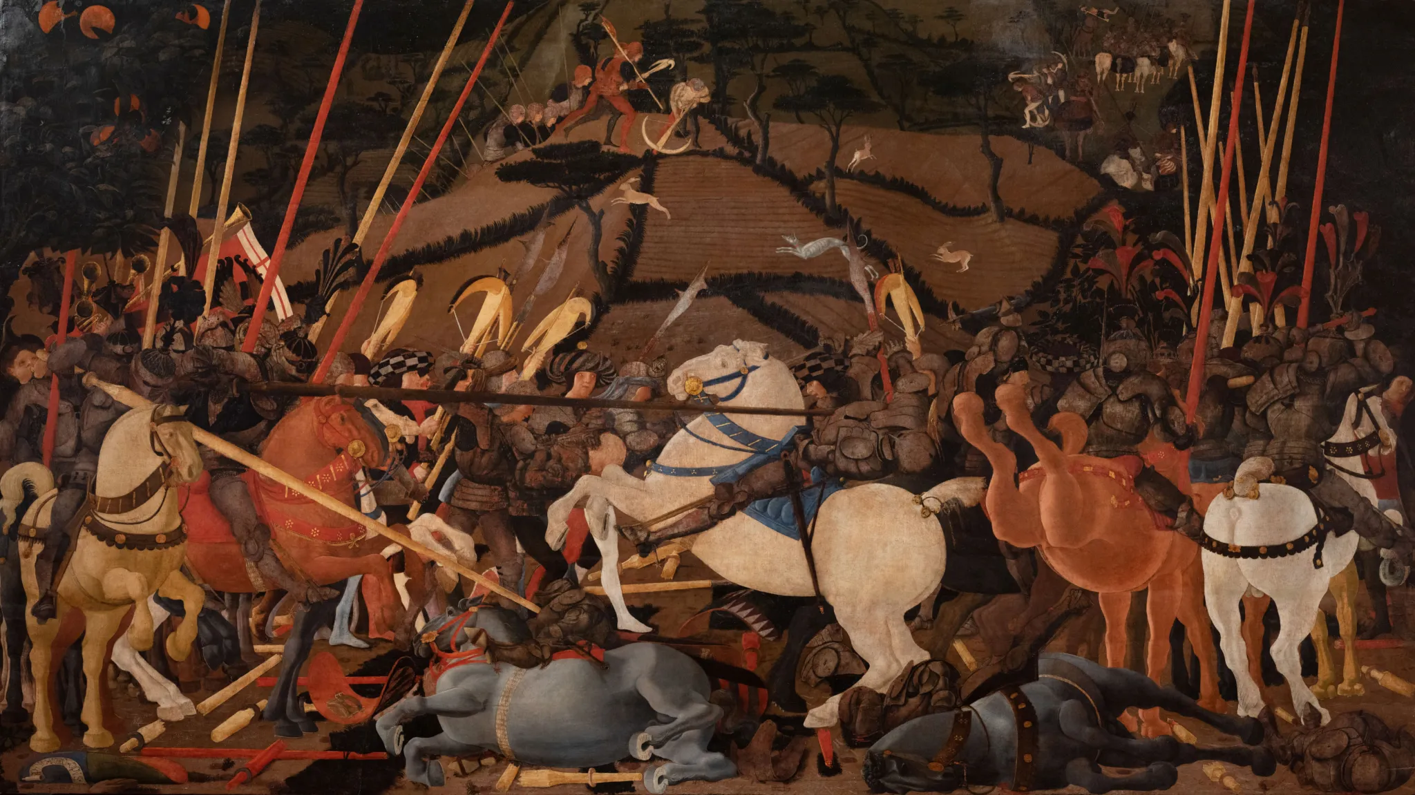 Niccolò Mauruzi da Tolentino unseats Bernardino della Ciarda at the Battle of San Romano (Paolo Uccello, 1435-1455, Galleria delli Uffizi, Florence)